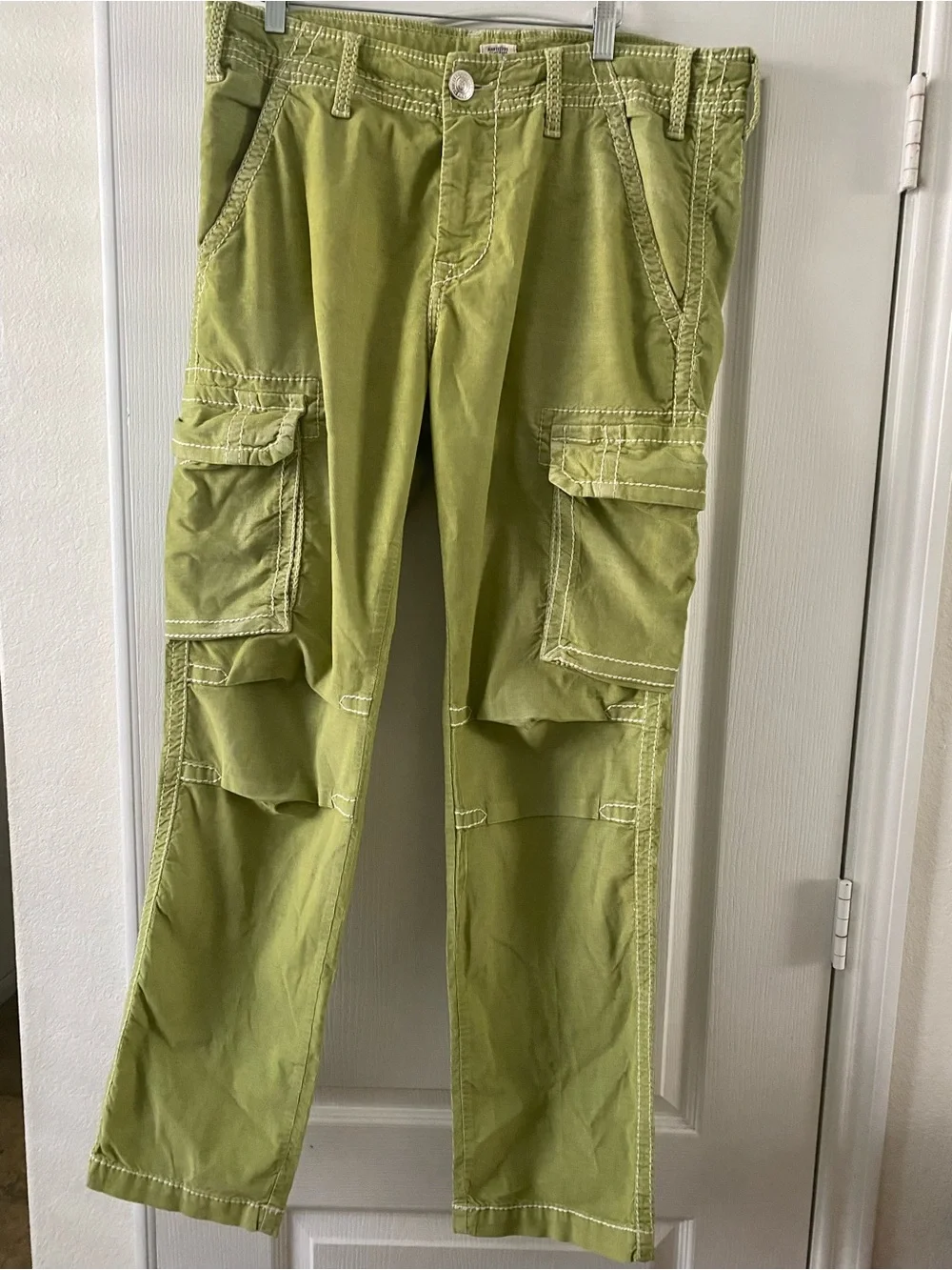 True Religion Y2K Relaxed Ace Cargo  Pants Kalamata Green Contrast Stitch 36